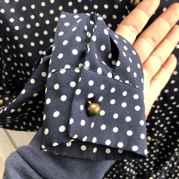 MAISON Jules Long Sleeve Shirt Dress, Navy/White Polka Dot Size Small D283.1 - Picture 10 of 12